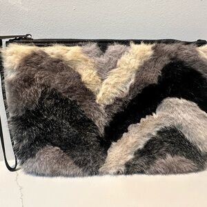 Large Faux Fur Clutch with Abstract Pattern 13.5” x 9”